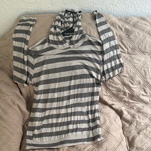 Forever 21 Gray and White Striped Hoodie